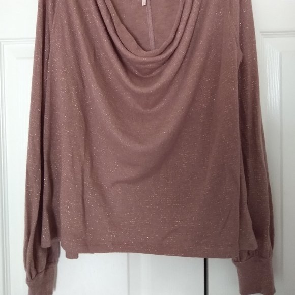 Free People Scoop Neck Glitter Long Sleeve Size Small - Picture 4 of 5